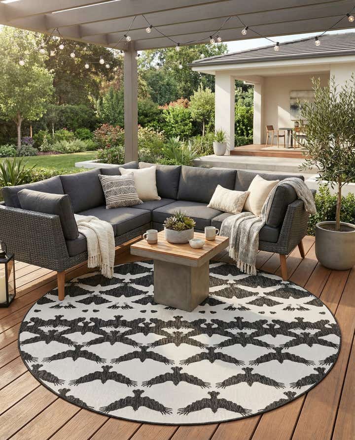 7' 10 x 7' 10 Easy-Clean Modern Indoor / Outdoor Round Rug