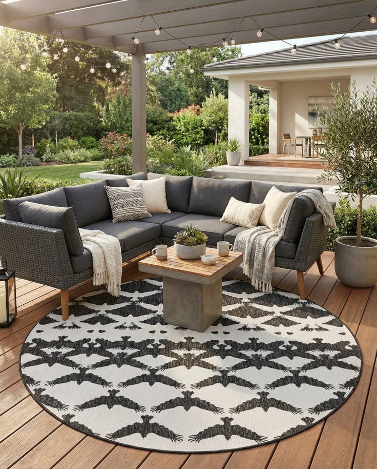 Detail image of 7' 10 x 7' 10 Easy-Clean Modern Indoor / Outdoor Round Rug