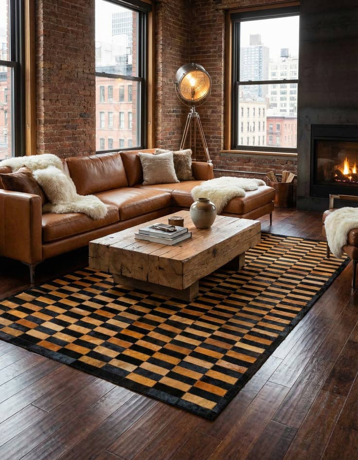 Detail image of  5' 2 x 8' 1 Cowhide - Patchwork Rug