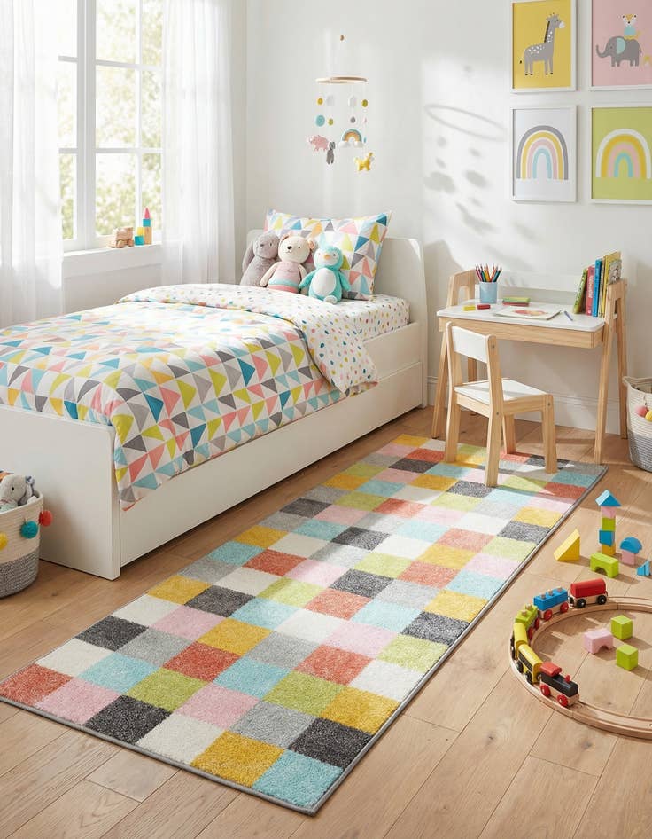 Detail image of 2' 2 x 6' 1 Checkered Whimsy Kids Runner Rug