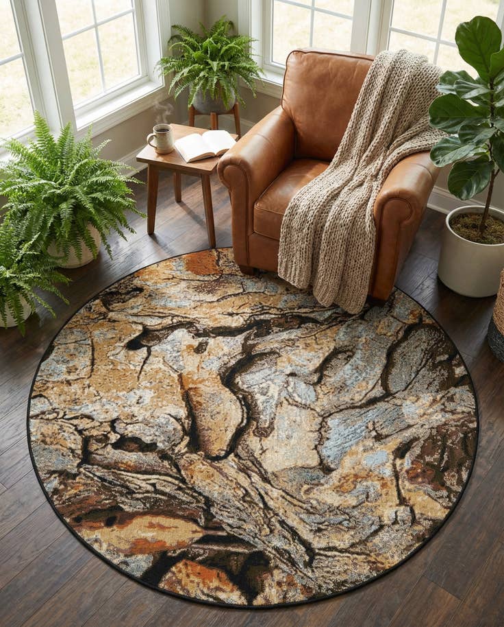Detail image of 5' x 5' Easy-Clean Modern Indoor / Outdoor Round Rug