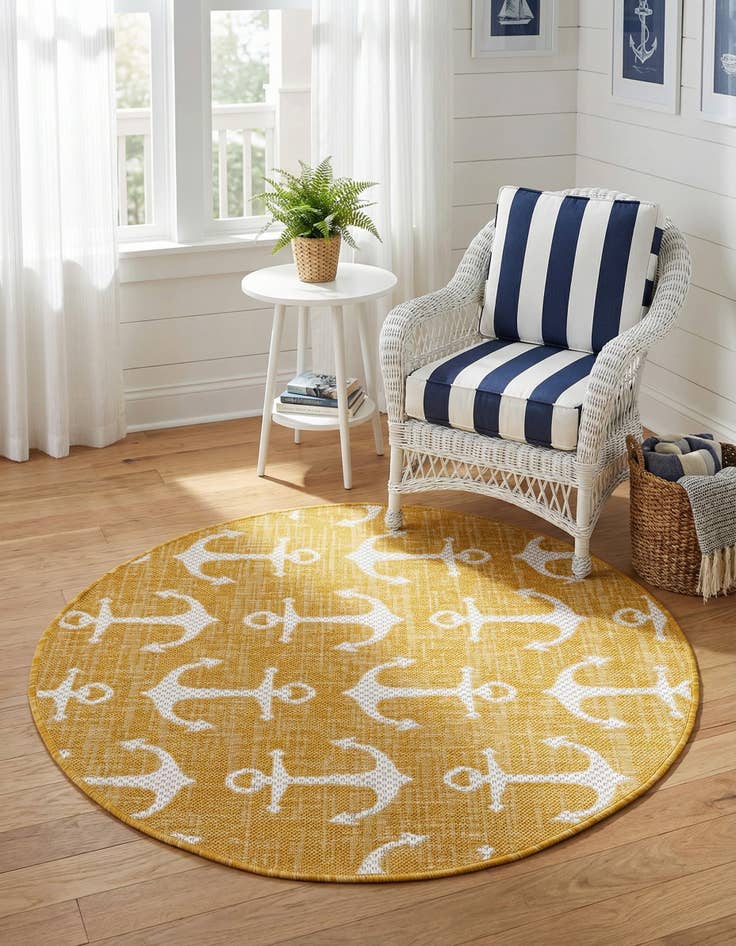 Detail image of  3' x 3'  Washable Coastal Indoor / Outdoor Round Rug