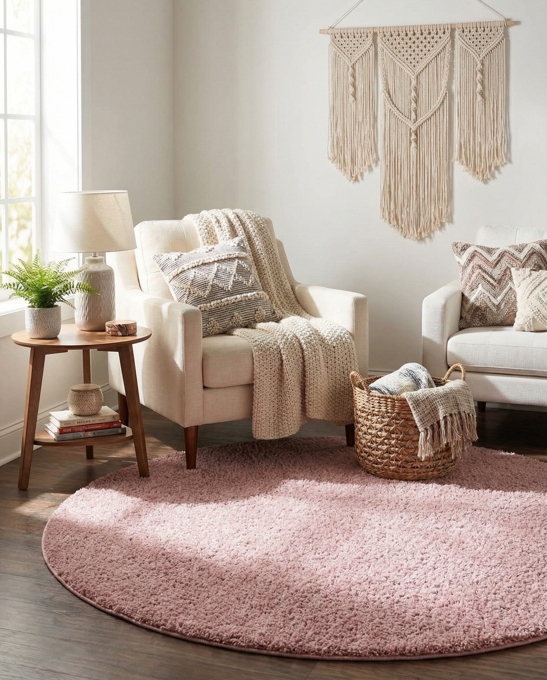 6' x 6' Soft Solid Shag Round Rug