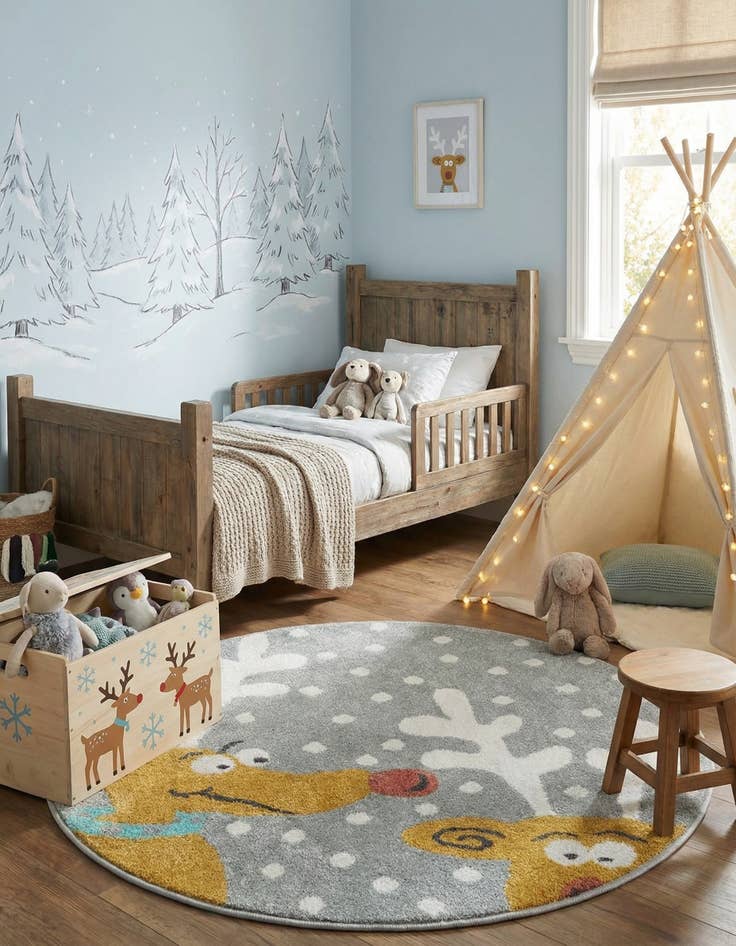 Detail image of 3' 3 x 3' 3 Reindeer Whimsy Kids Round Rug