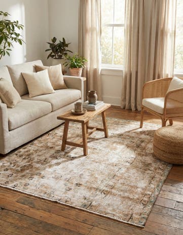 4' 6 x 5' Hand Knotted Ultra Vintage Persian Wool Square Rug