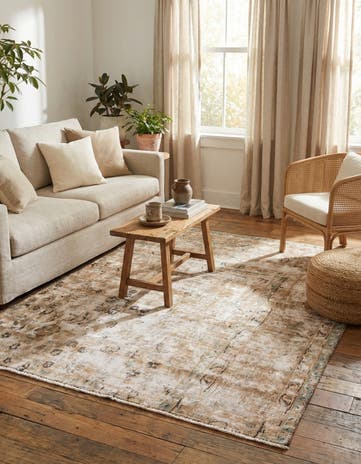 4' 6 x 5' Hand Knotted Ultra Vintage Persian Wool Square Rug
