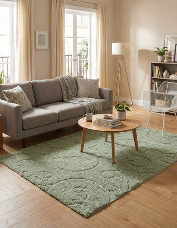 Green Botanical Shag Rug