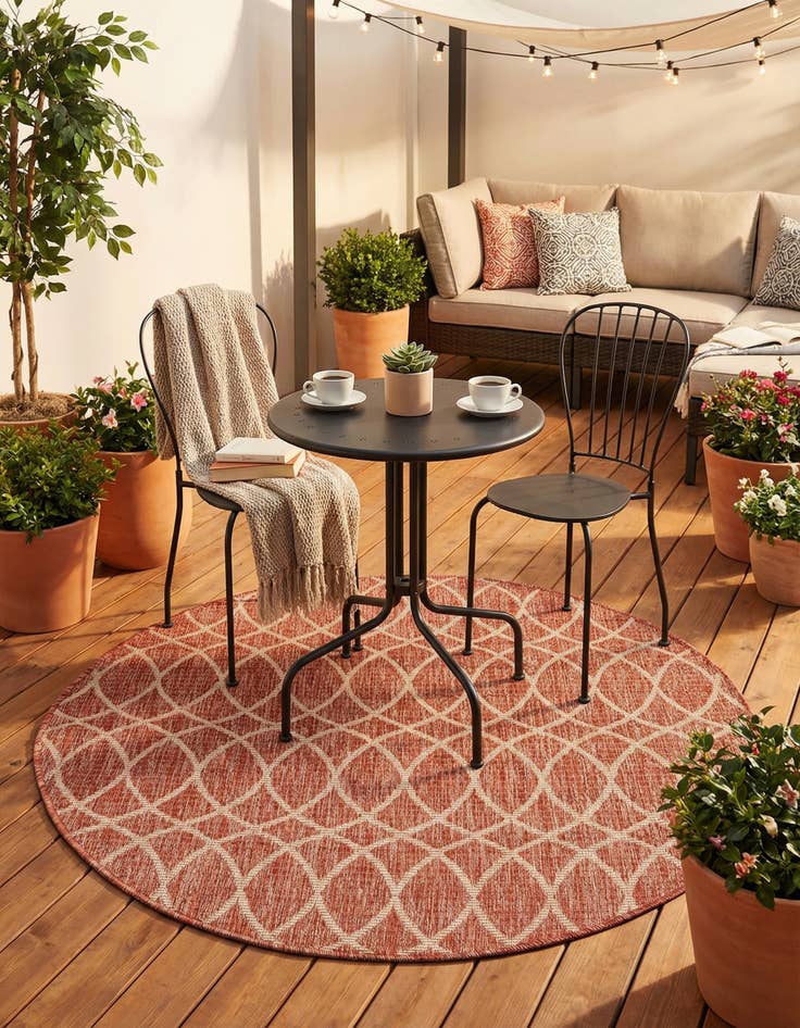 Detail image of  4' x 4'  Washable Lattice Indoor / Outdoor Round Rug