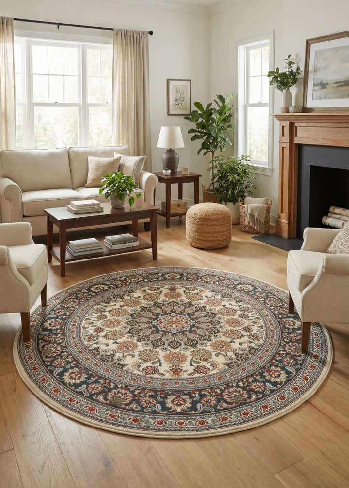 6' 1 x 6' 1 Easy-Clean Traditional Indoor / Outdoor Round Rug