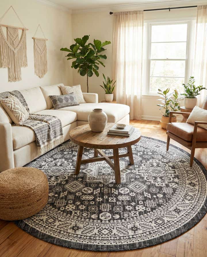 7' 10 x 7' 10 Easy-Clean Aztec Indoor / Outdoor Round Rug