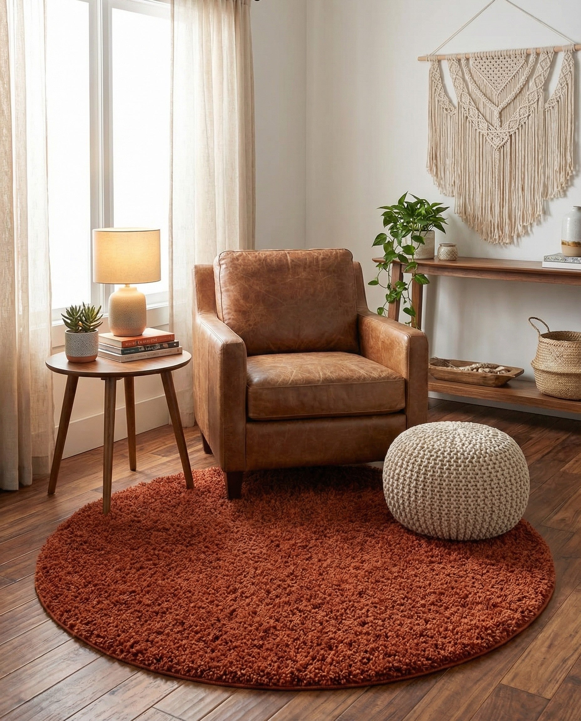  5' 3 x 5' 3 Solid Shag Round Rug