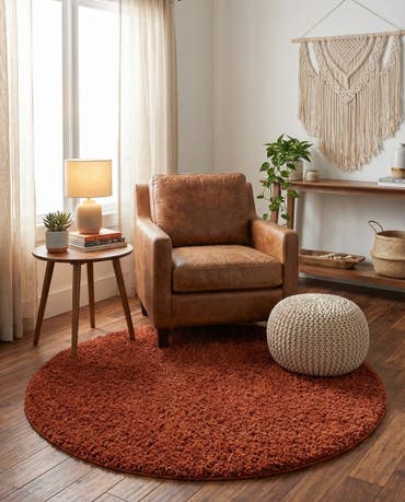  5' 3 x 5' 3 Solid Shag Round Rug