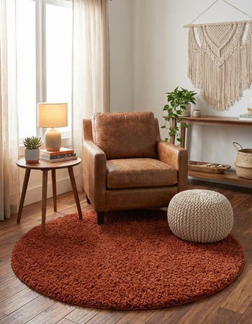 5' 3 x 5' 3 Solid Shag Round Rug