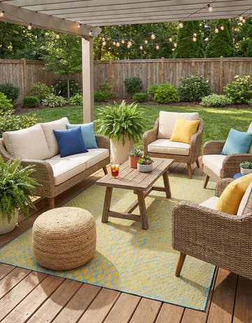 Yellow and Aqua Easy-Clean Jill Zarin Cape Town Indoor / Outdoor Rug