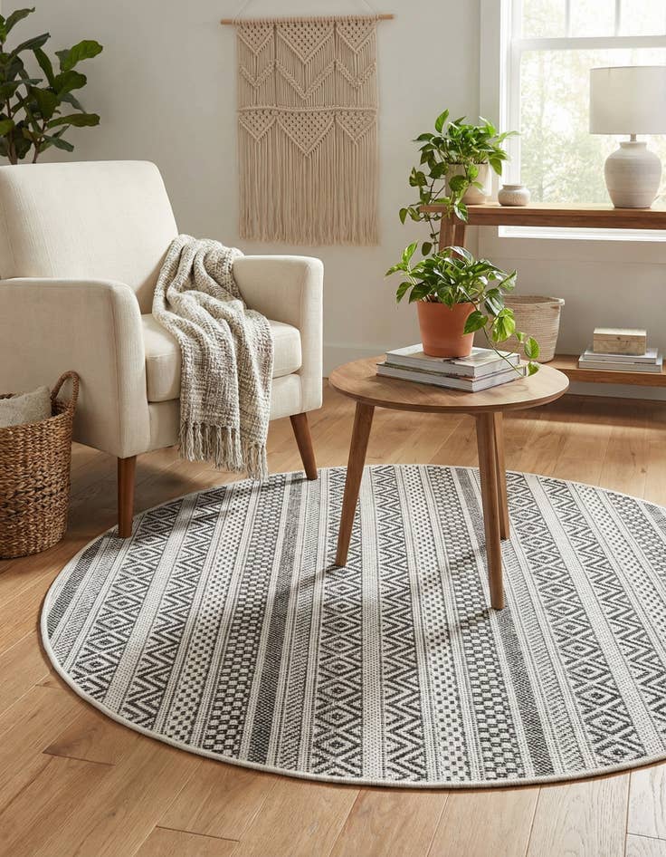 Detail image of 3' x 3'  Washable Striped Indoor / Outdoor Round Rug