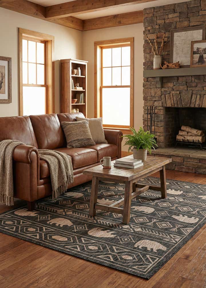 5' 3 x 7' Easy-Clean Southwestern Indoor / Outdoor Rug