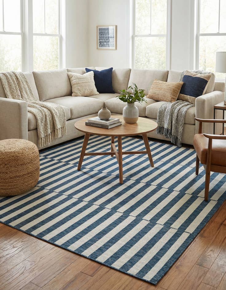 Detail image of 7' 10 x 7' 10  Washable Striped Indoor / Outdoor Square Rug