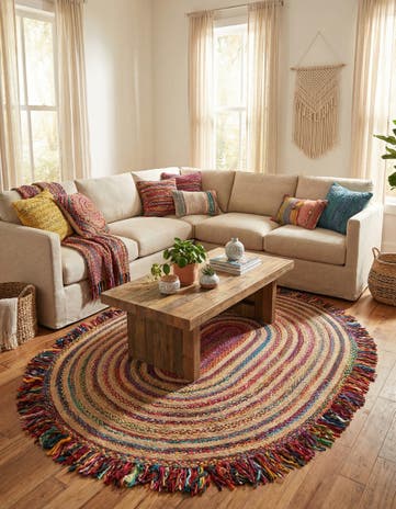 Hand Braided Chindi Jute Oval Rug