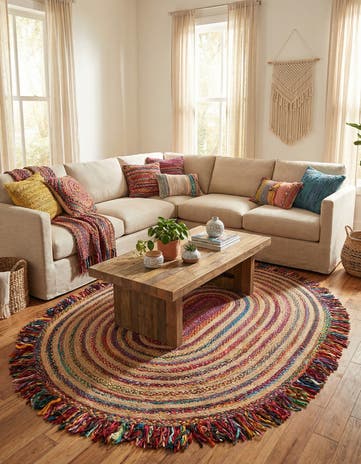Hand Braided Chindi Jute Oval Rug