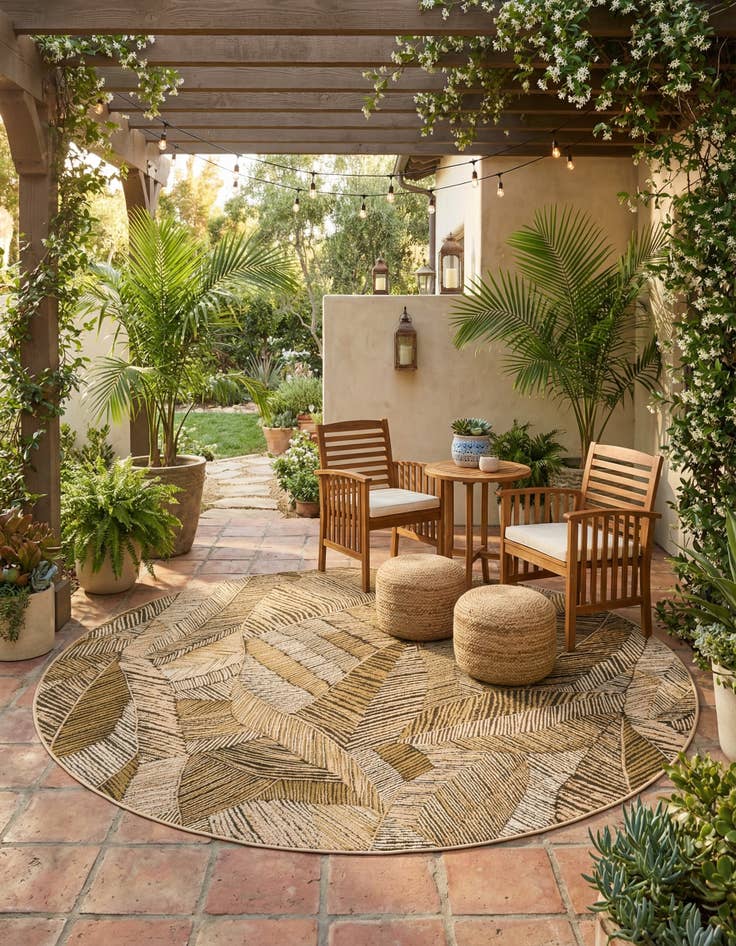 Detail image of 8' x 8'  Washable Botanical Indoor / Outdoor Round Rug
