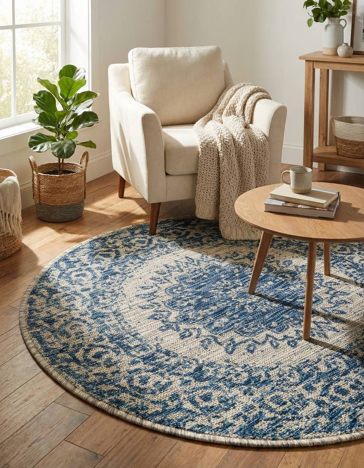 Detail image of  3' x 3'  Washable Traditional Indoor / Outdoor Round Rug