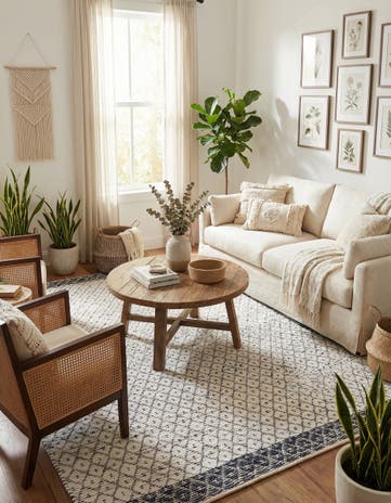 Ivory Hand Woven Chindi Trellis Square Rug
