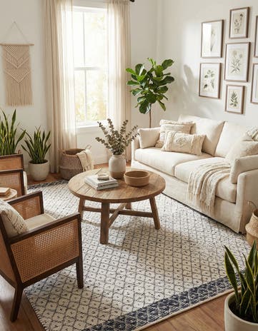 Ivory Hand Woven Chindi Trellis Square Rug