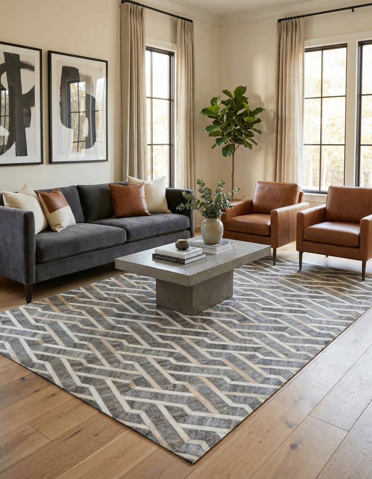 Detail image of 5' 2 x 7' 10 Cowhide Leather Rug