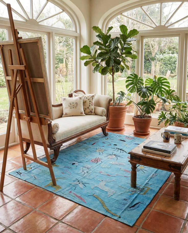 Detail image of 6' 9 x 9' 1 Hand Woven Kilim Suzani Wool Rug