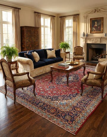9' 8 x 13' 4 Hand Knotted Kashan Persian Wool Rug