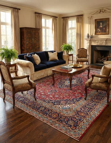 9' 8 x 13' 4 Hand Knotted Kashan Persian Wool Rug