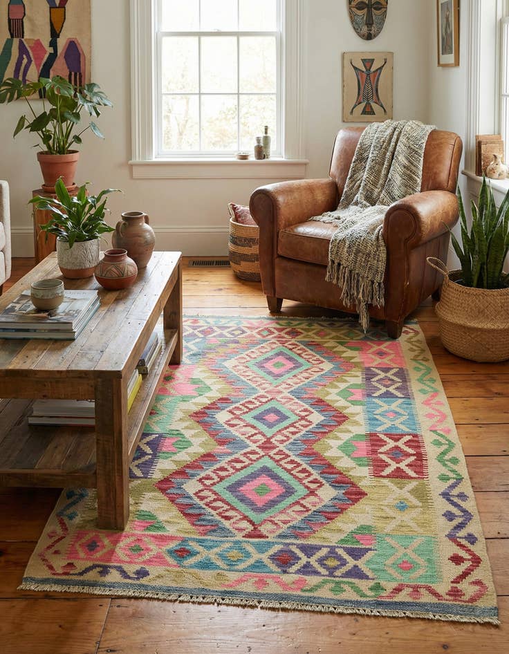 Detail image of 3' 6 x 5'  Hand Woven Kilim Maymana Wool Rug