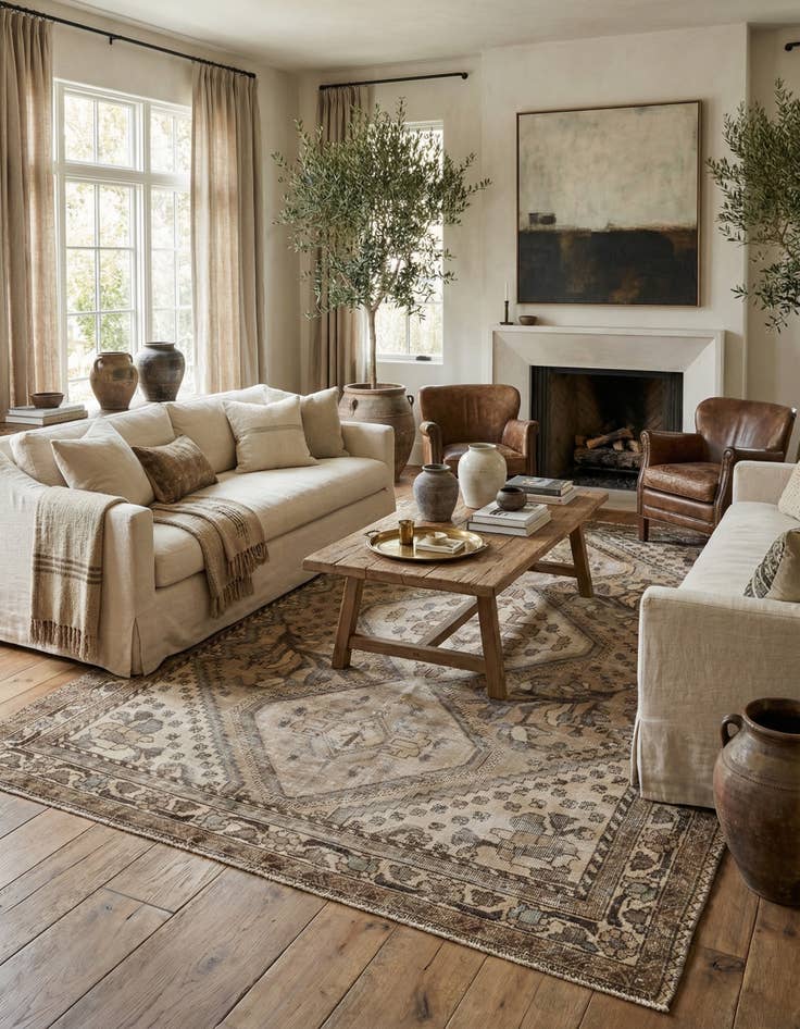 Detail image of 4' 8 x 7'  Hand Knotted Ultra Vintage Persian Wool Rug