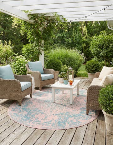 Pink and Aqua Easy-Clean Jill Zarin Dubai Indoor / Outdoor Oval Rug