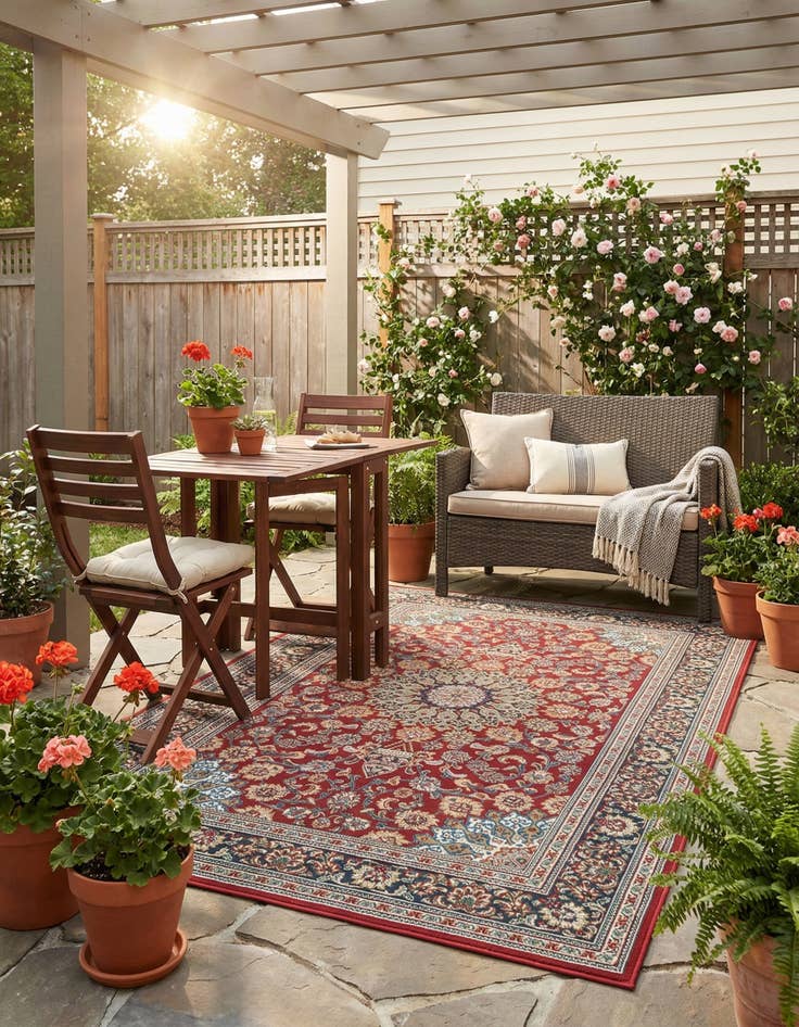 Detail image of 5' 3 x 8'  Washable Traditional Indoor / Outdoor Rug