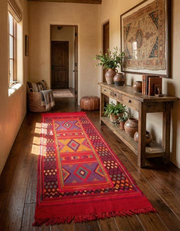 2' 6 x 8' Hand Knotted Kilim Fars Persian Wool Runner Rug