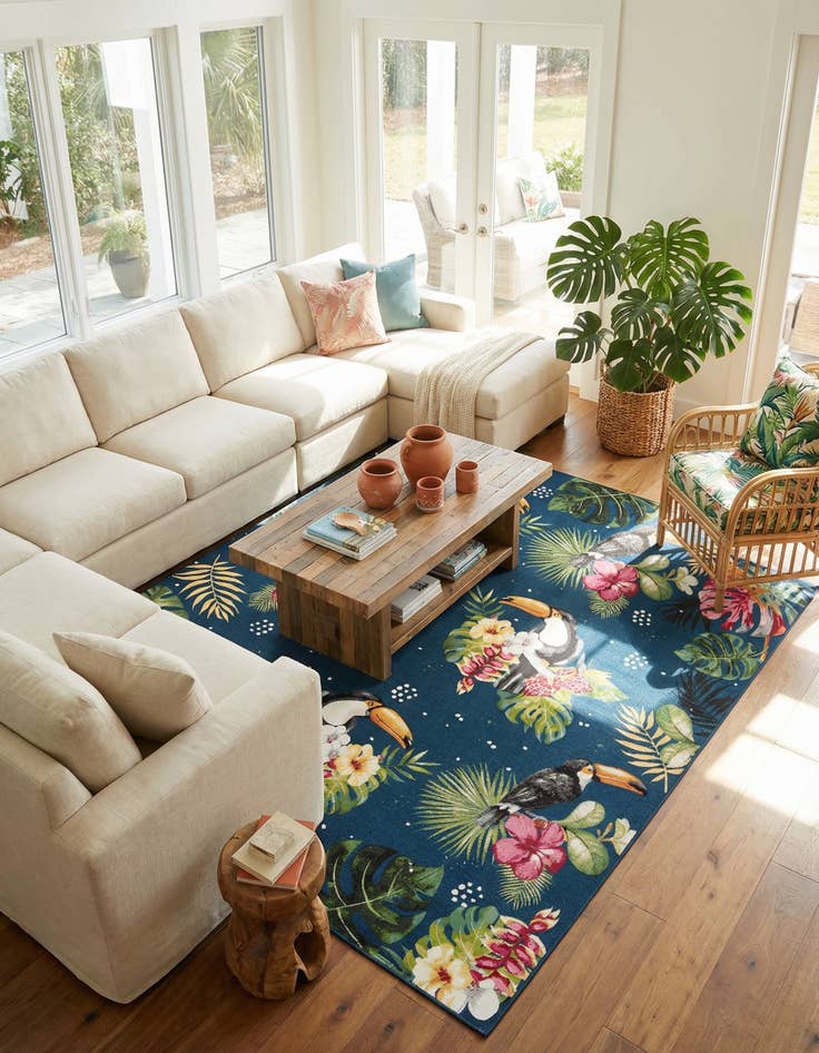 Detail image of 10' x 12'  Washable Botanical Indoor / Outdoor Rug