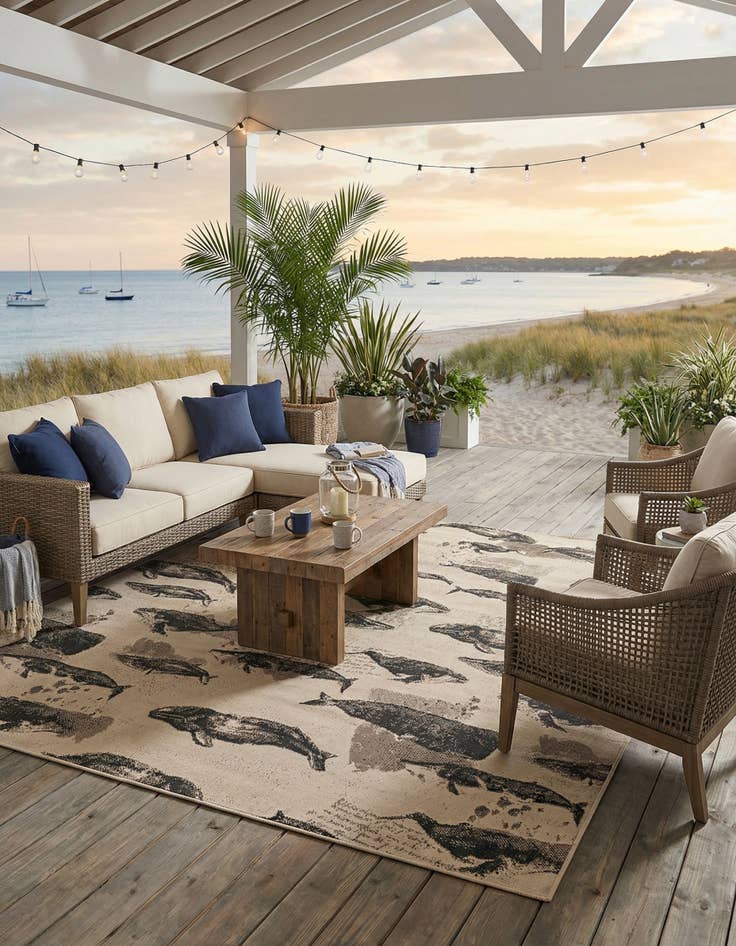 Detail image of 7' 10 x 7' 10  Washable Coastal Indoor / Outdoor Square Rug