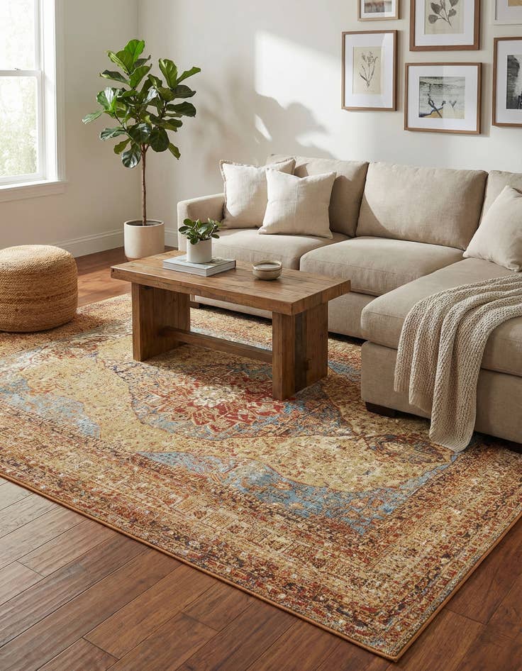 Detail image of 5' 3 x 8'  Washable Traditional Indoor / Outdoor Rug