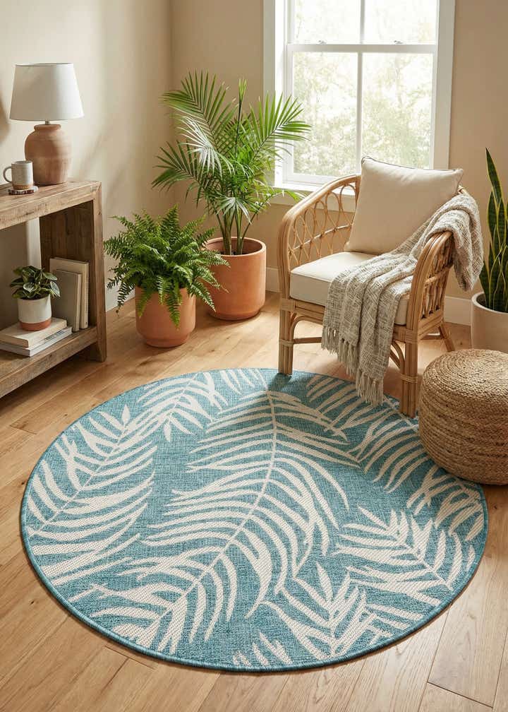 4' x 4' Easy-Clean Botanical Indoor / Outdoor Round Rug