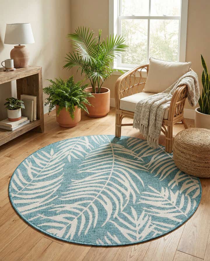 4' x 4' Easy-Clean Botanical Indoor / Outdoor Round Rug