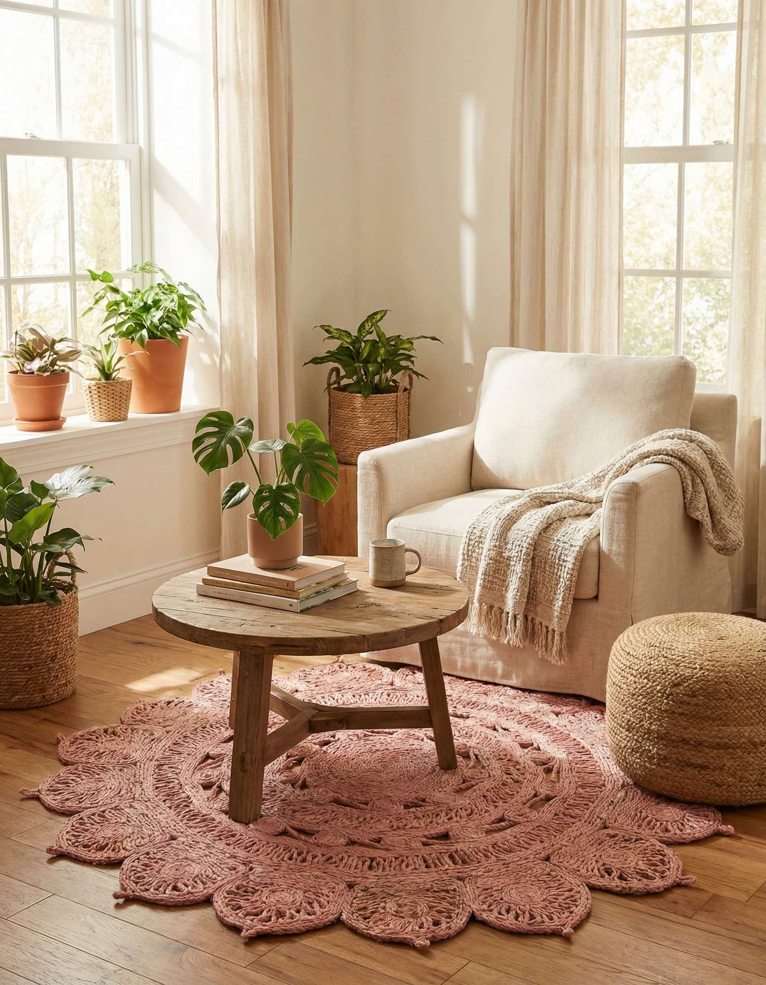 4' 1 x 4' 1 Handmade Braided Jute Round Rug