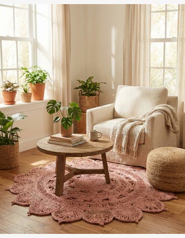 Pink Handmade Braided Jute Round Rug