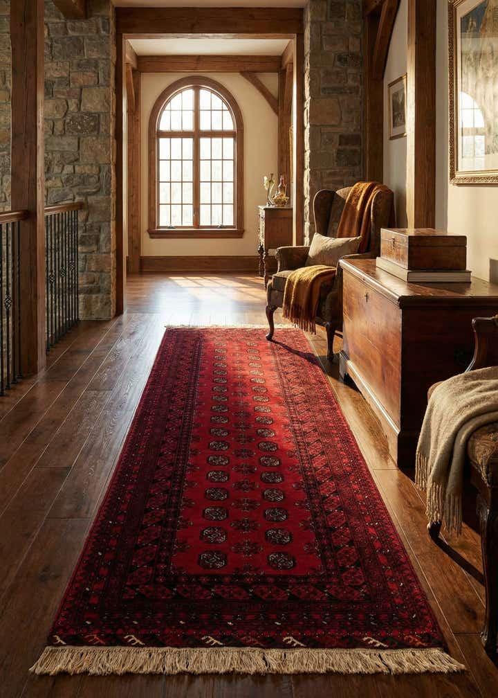 3' 3 x 6' 10 Hand Knotted Afghan Akhche Wool Runner Rug