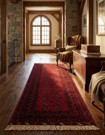 3' 3 x 6' 10 Hand Knotted Afghan Akhche Wool Runner Rug