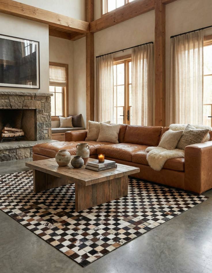 Detail image of  5' 1 x 8' 2 Cowhide Leather Rug