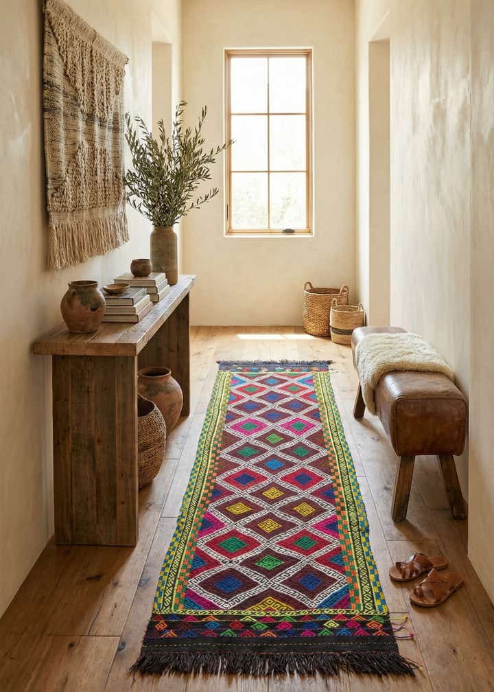 2' 1 x 7' 4 Hand Knotted Kilim Fars Persian Wool Runner Rug