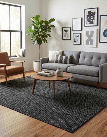 Black Hand Woven Lattice Wool Rug