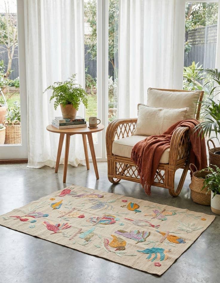 Detail image of 3' 1 x 4' 7  Hand Woven Kilim Suzani Wool Rug