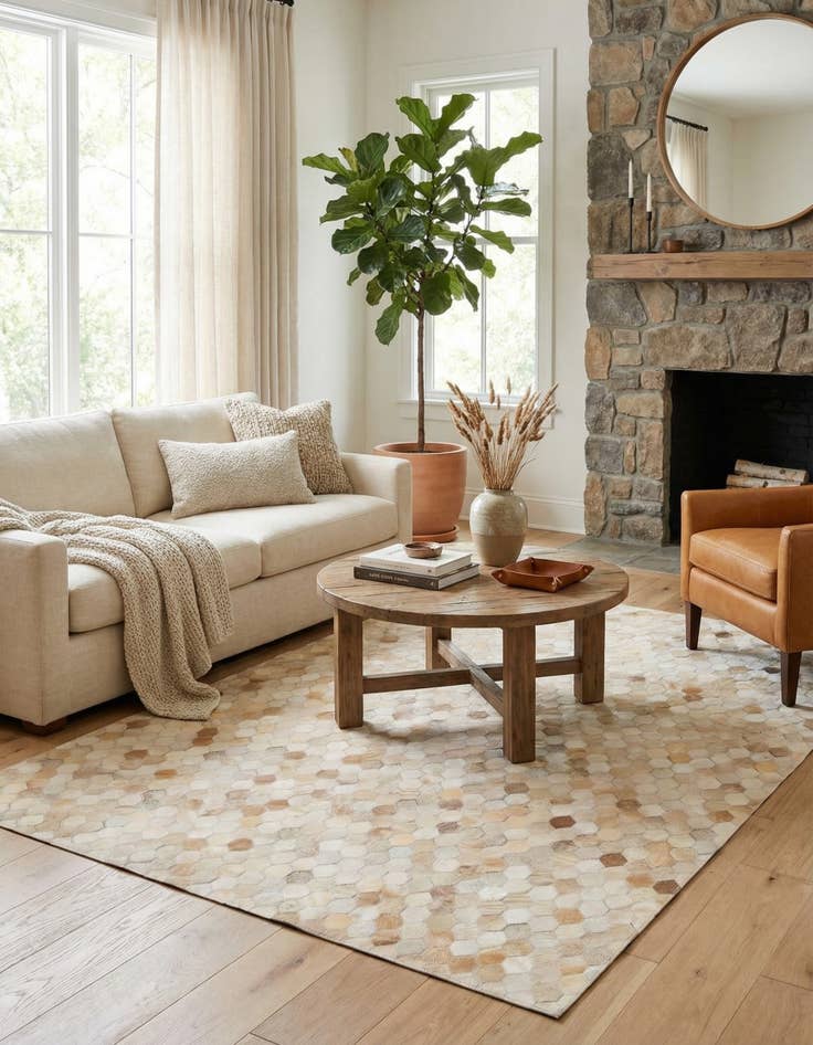 Detail image of 4' 8 x 6' 7 Cowhide Stocks Rug